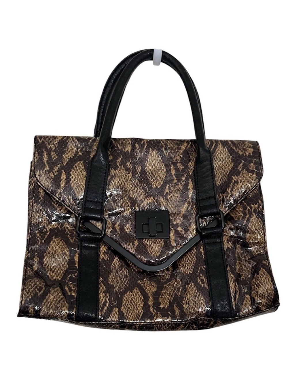 BCBGeneration Satchel Handbag Brown Black Animal Print Double Strap Handle